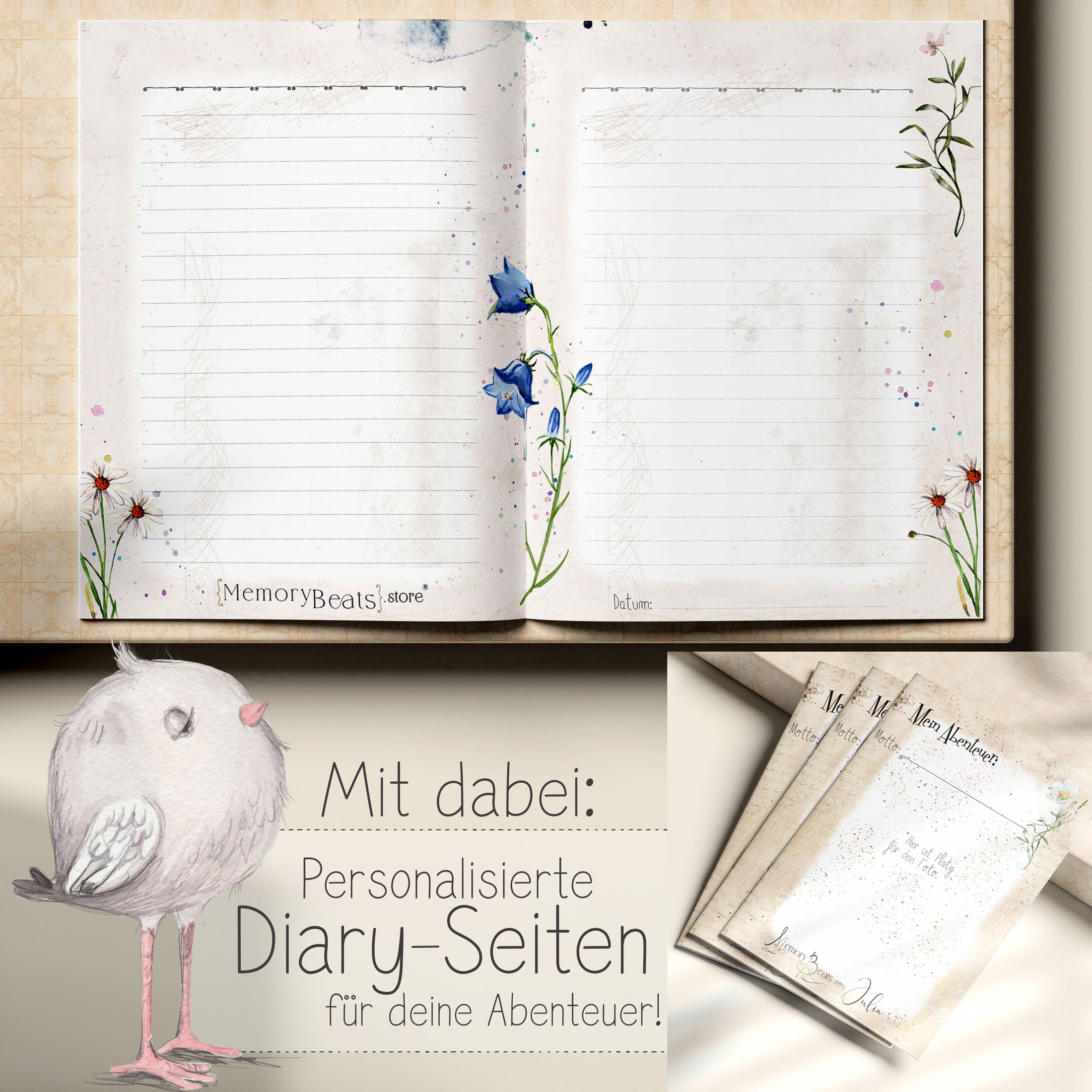 Zeitreise: Freunde- & Abenteuerbox - Motiv: Wildblumen für Erwachsene -  Das perfekte Geschenk mit 15 Foldern.